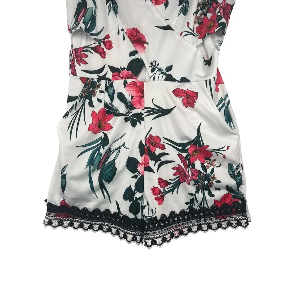 CBR Floral Print Womens Romper With Lace Hem & Adjustable Straps Large - Picture 6 of 12